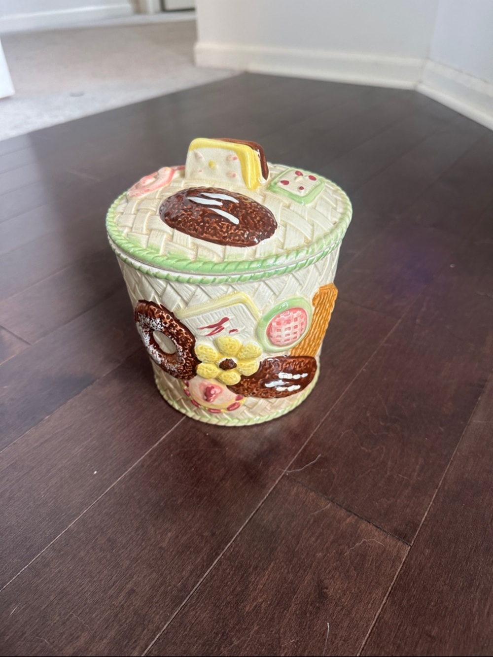 Vintage Ceramic Cookie Jar with Pastel Accents